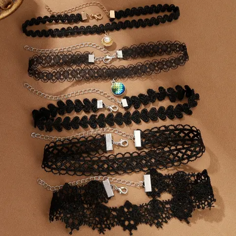 Gothic Layered Lace Velvet Choker, Adjustable Set for Women, Daily Wear & Halloween Cosplay Jewelry, Gothic Witch Jewelry, Necklace Layering Clasp, Choker Necklaces, Costume Necklaces