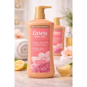 Caress Daily Silk Body Wash White Peach & Orange Blossom 30FLOZ Hydrating with Hyaluronic Acid & Vitamins Long-Lasting Fragrance Silky Soft Skin