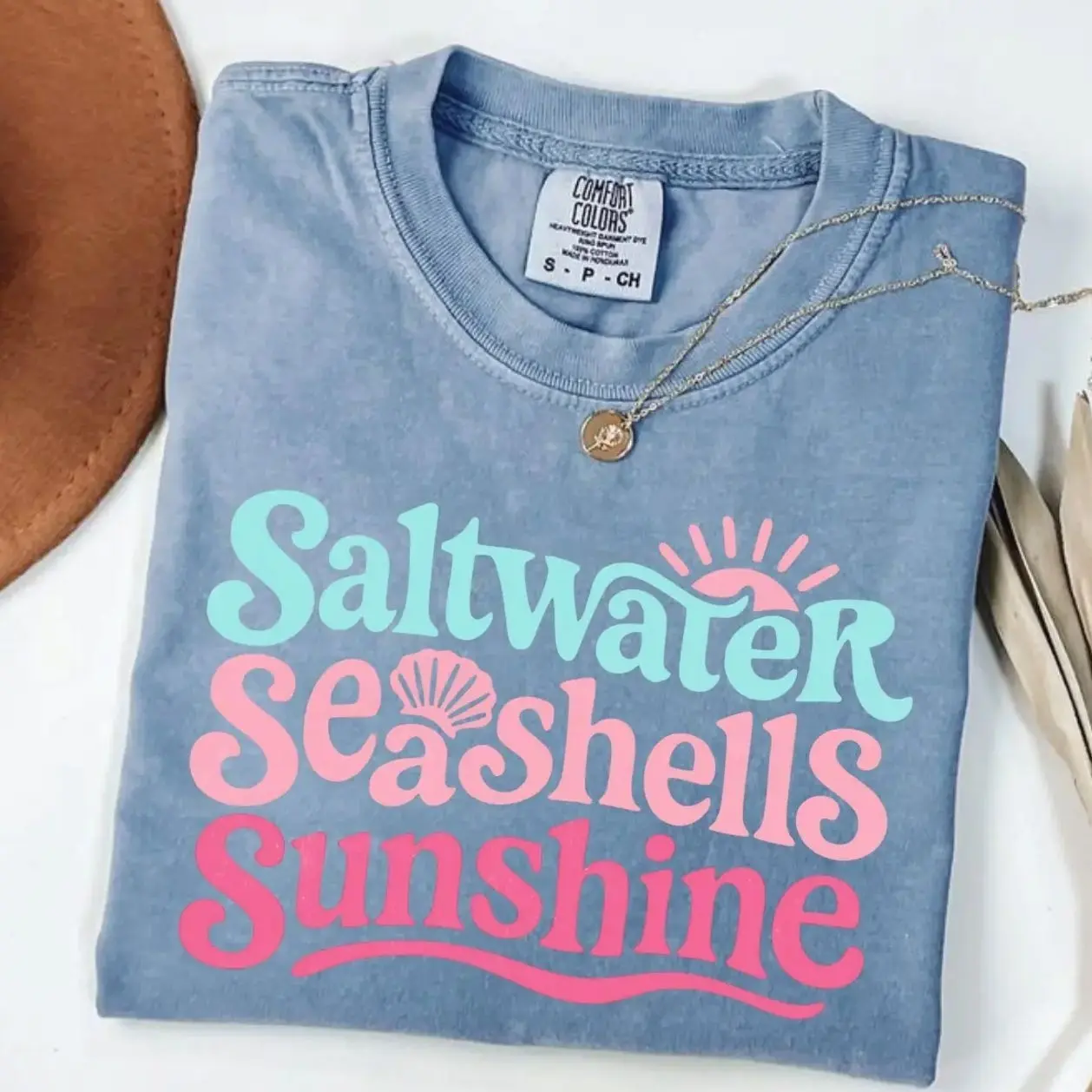 Comfort Colors Summer Seashells Sunshine Tee, Beach Vacation Shirt, Trendy Summer Design, Comfort Colors Graphic Tee, Casual Outfit, Vintage Wash Shirt, Oversized Women’s Outfit, Apr 5