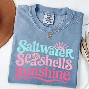 Comfort Colors Summer Seashells Sunshine Tee, Beach Vacation Shirt, Trendy Summer Design, Comfort Colors Graphic Tee, Casual Outfit, Vintage Wash Shirt, Oversized Women’s Outfit, Apr 5