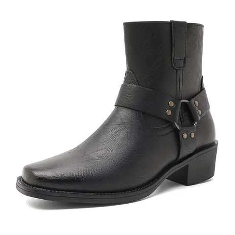 CYUW Men’s Western Motorcycle Ankle Boots – Retro Square Toe, Suitable for Dress Shoes, Casual Streetwear, Parties, and Office Wear