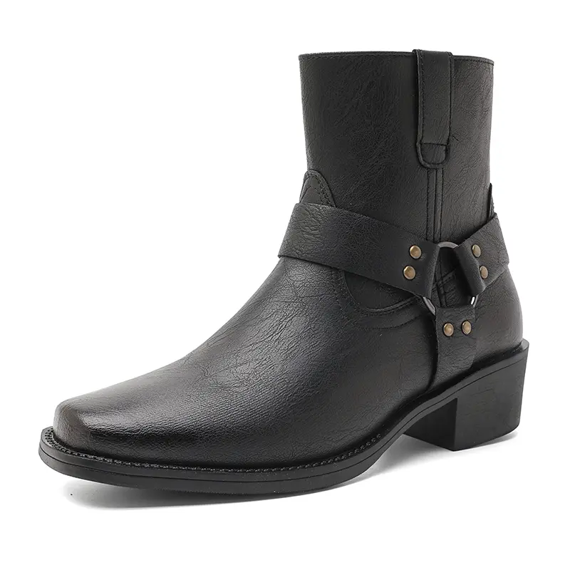CYUW Men’s Western Motorcycle Ankle Boots – Retro Square Toe, Suitable for Dress Shoes, Casual Streetwear, Parties, and Office Wear