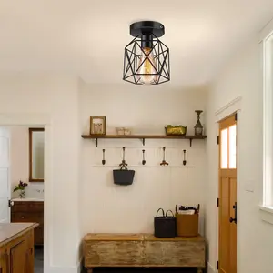 Creative Industrial Style Iron Birdcage Chandelier, Small Hexagonal Indoor Staircase Hallway Restaurant Ceiling Light, No Bulb Included