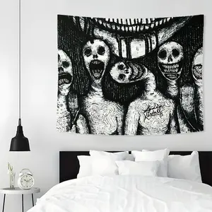Horror Faces Pattern Tapestry, 1 Count Gothic Halloween Tapestry, Wall Hanging Decor for Living Room Bedroom Dorm Decoration wall decor flags Multicolor