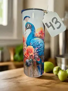 Peacock Tumbler #43 - Leak-Proof Stainless Steel Drinkware with Dazzling Peacock Design Portable Water Bottles for Everyday Use