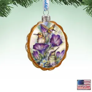 Designocracy 7783936-JB 3x2 in. Everlasting Friendship Hummingbird Mercury Glass Decorated Hanging Ornaments, Sparkling Hanging Ornaments for Festive Home Decor
