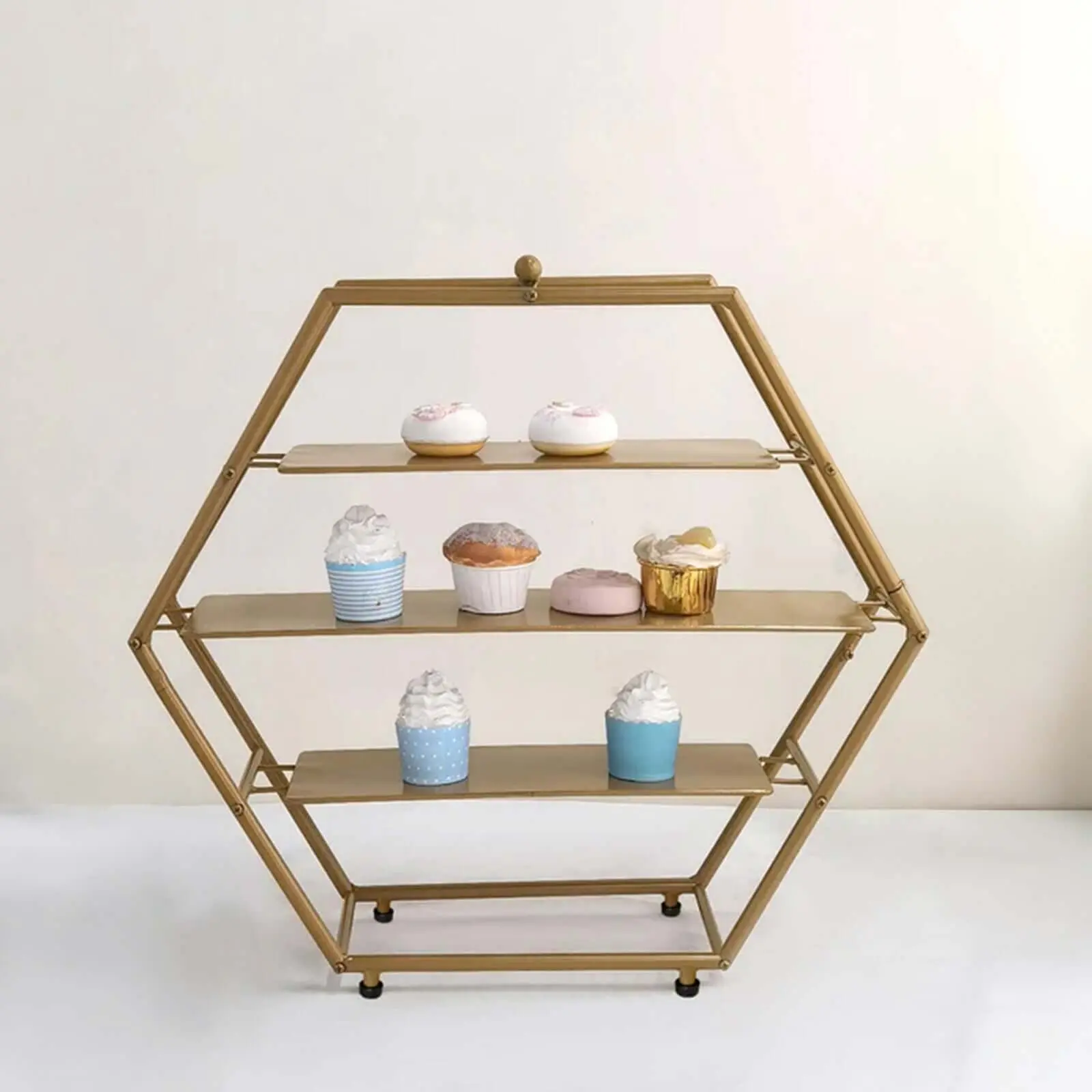 Matte Gold 3-Layer Metal Hexagon Cupcake Stand - Dessert Table Stand, Geometric Appetizer Holder for Modern Weddings, 21 inches Festive Event Celebrations Party Supply