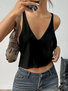 Women's Plain Deep V Neck Loose Fit Vest Top, Casual Slimming Sleeveless Shirt, Elegant Ladies' Fashion Clothing for Daily Wear