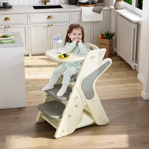 [Bellemave]Multi functional Growing Up Dining chair,A high chair suitable for eating and feeding,Adjustable Height Toddler Tower,Use five-point seat belts and a movable large dinner plate.