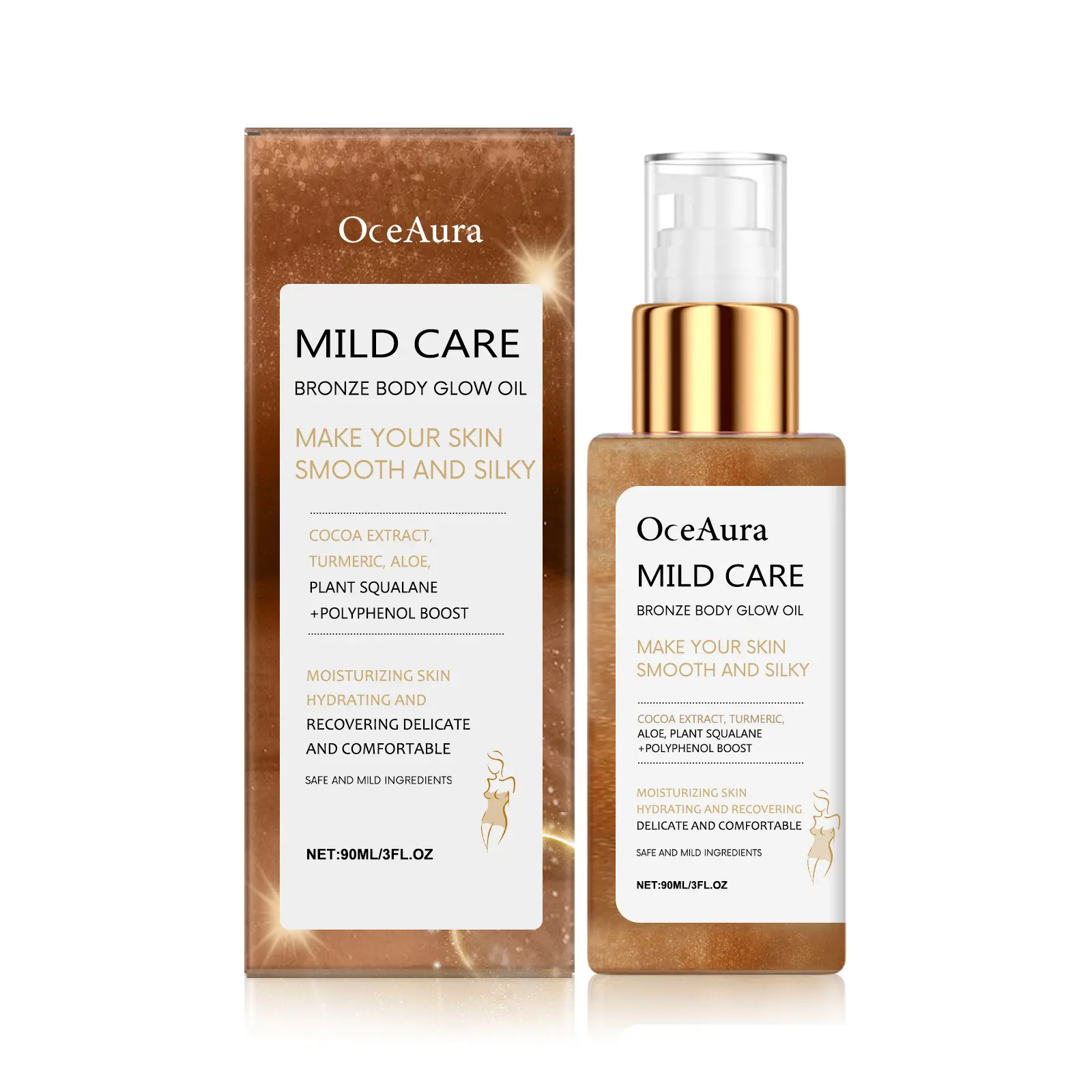 OceAura "Bronzing Body Shimmer Oil – Shimmery Bronze Liquid Rose Gold Highlighter Oil, Waterproof, Moisturizing, Massage Oil"