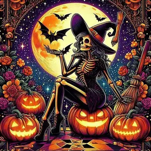 Halloween Themed Diamond Arts Colorful Painting Kit, DIY 5D Diamond Arts Colorful Painting Kit, Wall Art Decor for Home Living Room Bedroom, Crafts