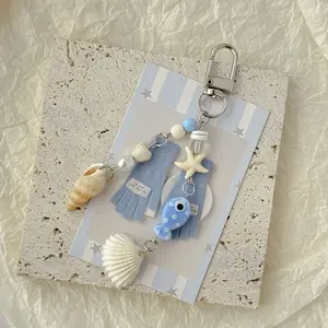 Summer Vacation Style Keychain, Handmade Shell Starfish Phone Bag Chain, Festival Party Gift, Wedding Accessory, 1pc Ocean Theme