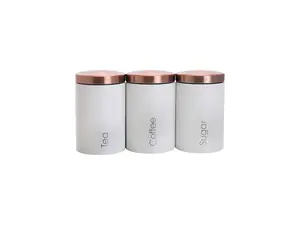 MegaChef Essential Kitchen Storage 3 Piece Labeled Canister Set in Matte White