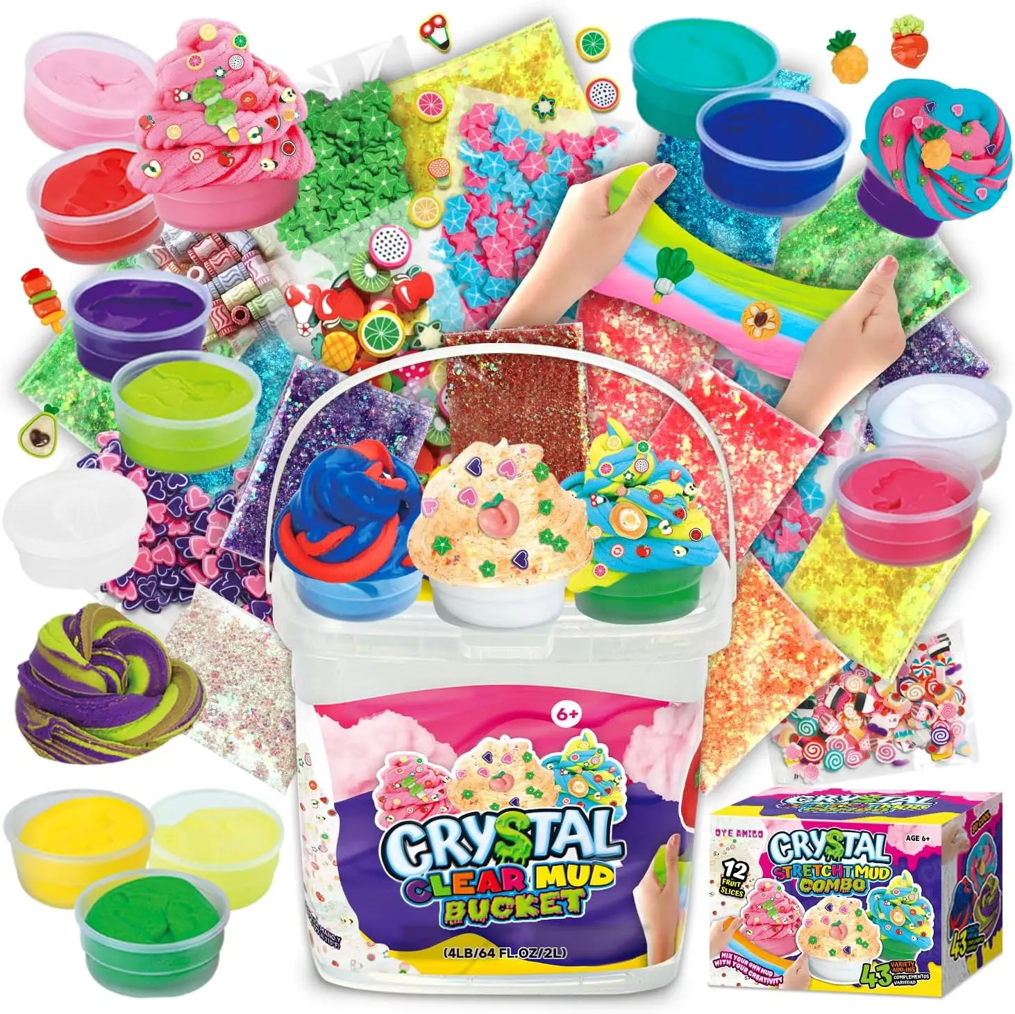 Halloween Fall Gift 4LB Huge Clear Slime Bucket  | 64oz Crystal Slime with 43 Fun Add-Ins | Ultimate DIY Birthday Gift for Kids Ages 6+