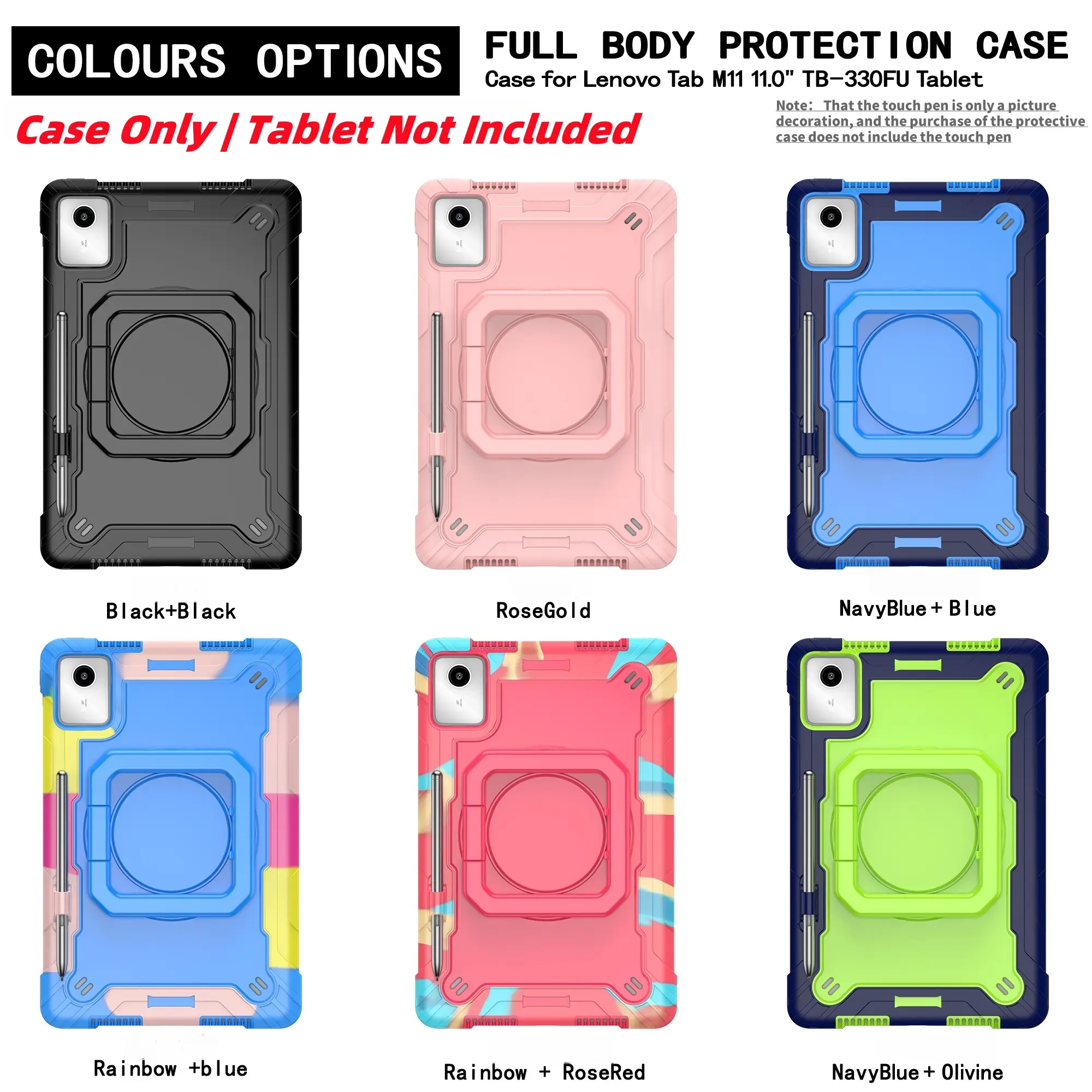 Case, Tablet Casing, Tablet Protective Cover for Lenovo Xiaoxin Pad & Tab M11/k11, Hybrid Shell Design, 360-Degree Rotating Handle Stand Protector Cover TB330FU/TB331FC, Tablet Accessories