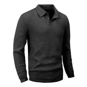 Zaitun Mens Long Sleeve Knit Polo Shirts Casual Lightweight Collared Sweater
