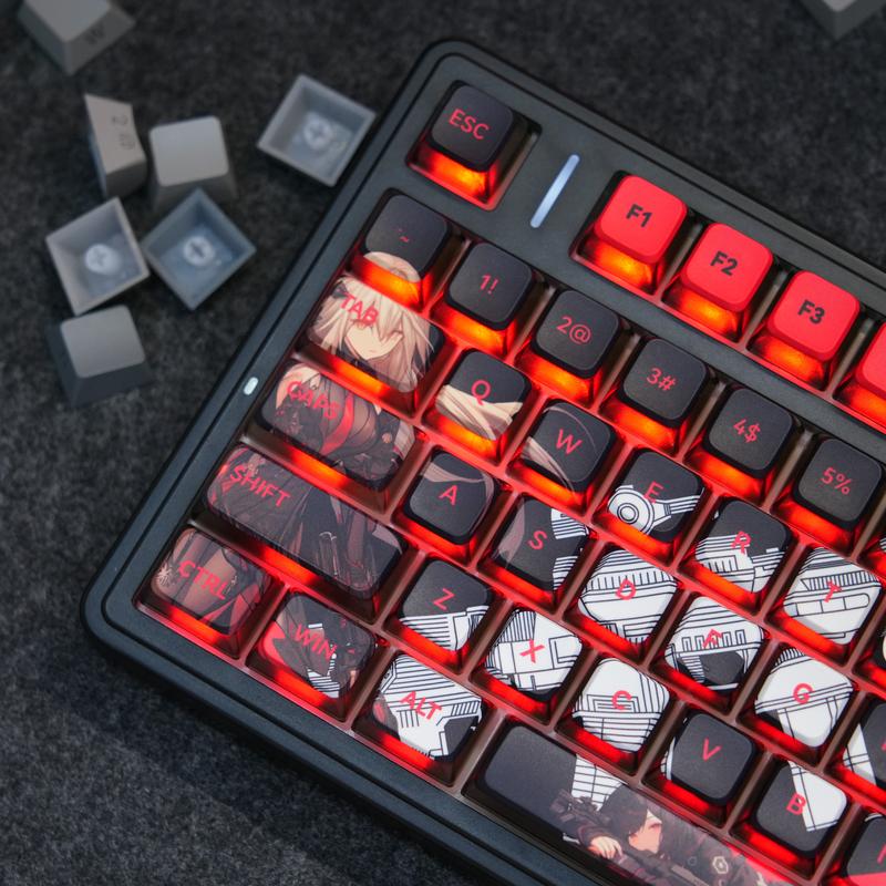 Aula Phantom Heat OEM Pudding Keycaps 119 Keys | Red & Black PBT+PC Backlit Keycap Set for 61/68/75/87/98/104 Layout Mechanical keyboard Includes Compatibility Keys 5-Side Dye-Sublimated Legends 4-Side Black Translucent Pudding Design Gaming Accessoies