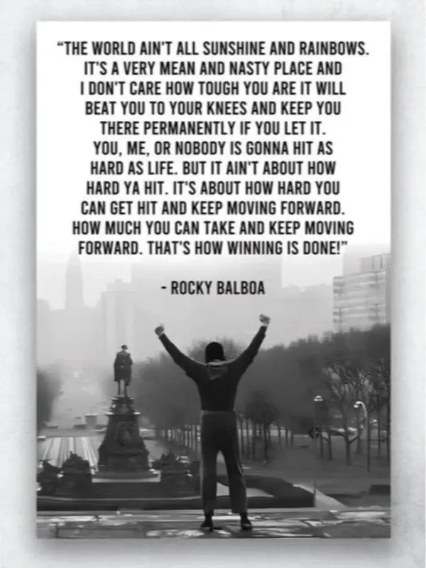 Rocky Balboa Motivational Quote Black & White Boxing Wall Art Poster