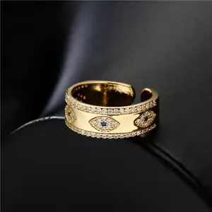 Fashionable Micro-Pavé Copper Jewelry: 18K Gold-Plated Copper "Evil Eye" Ring with Zirconia