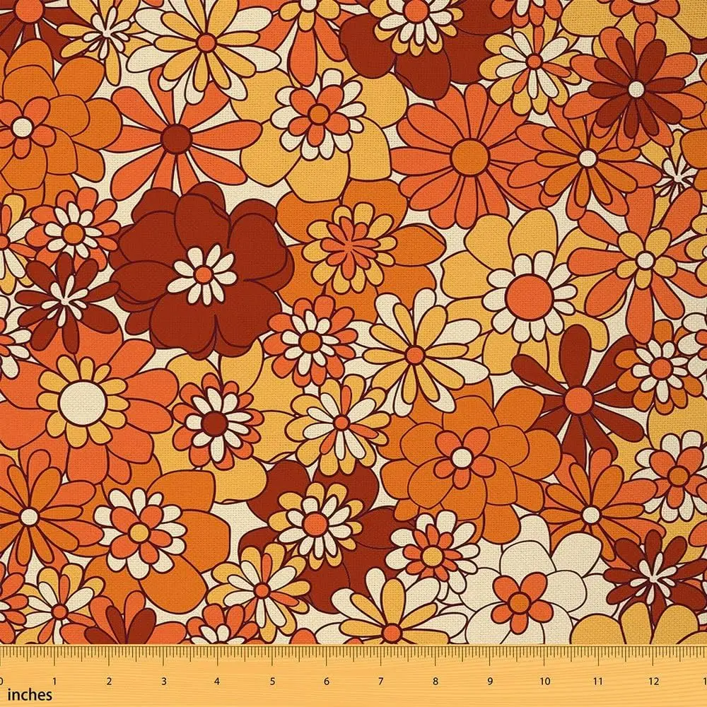 Retro Flowers Upholstery Fabric,Botanical Flowers Fabric by The Yard,60S 70S Groovy Decorative Fabric for Upholstery and Home DIY Projects, Fabric For Furniture, Floral Print
