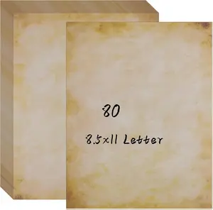 80 Sheets Vintage Paper, 8.5" x 11" Antique Stationary Paper for Writing, Letter Size Printer Paper, Double-sided Aged Parchment Paper for Printing, Decorative Old Look for Invites Resume