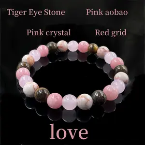 Love & Connection Crystal Bracelet - Self-Love & Relationship Harmony, Tiger Eye Stone, Pink Crystal, Red Grid, Versatile Design, All-Day Comfort, Flexible Fit, Meaningful Gifting