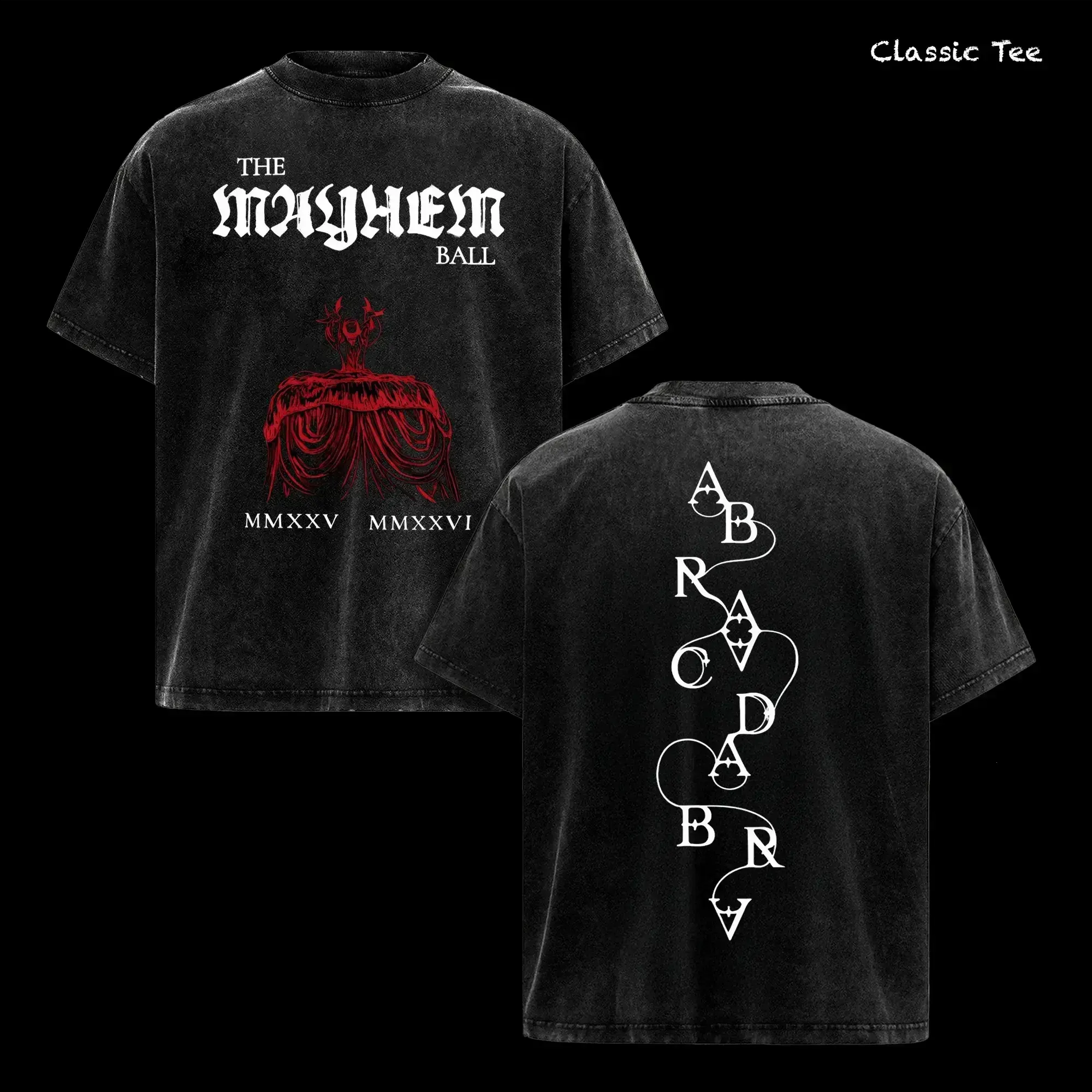 Comfort Colors The Mayhem Ball Tour 2026 Vintage Washed Oversized T Shirt, Dark Gothic Graphic Front and Back Print Tee, Heavyweight Cotton Alternative Streetwear Aesthetic Unisex Shirt, Retro Concert Merch Outfit Gift for Music Fans
