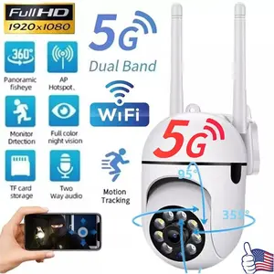 FullHD Wireless 5G WiFi Security Camera System 1080P HD Cam with Panoramic Fish-eye, Full Color Night Vision, Two Way Audio, and Motion Tracking
