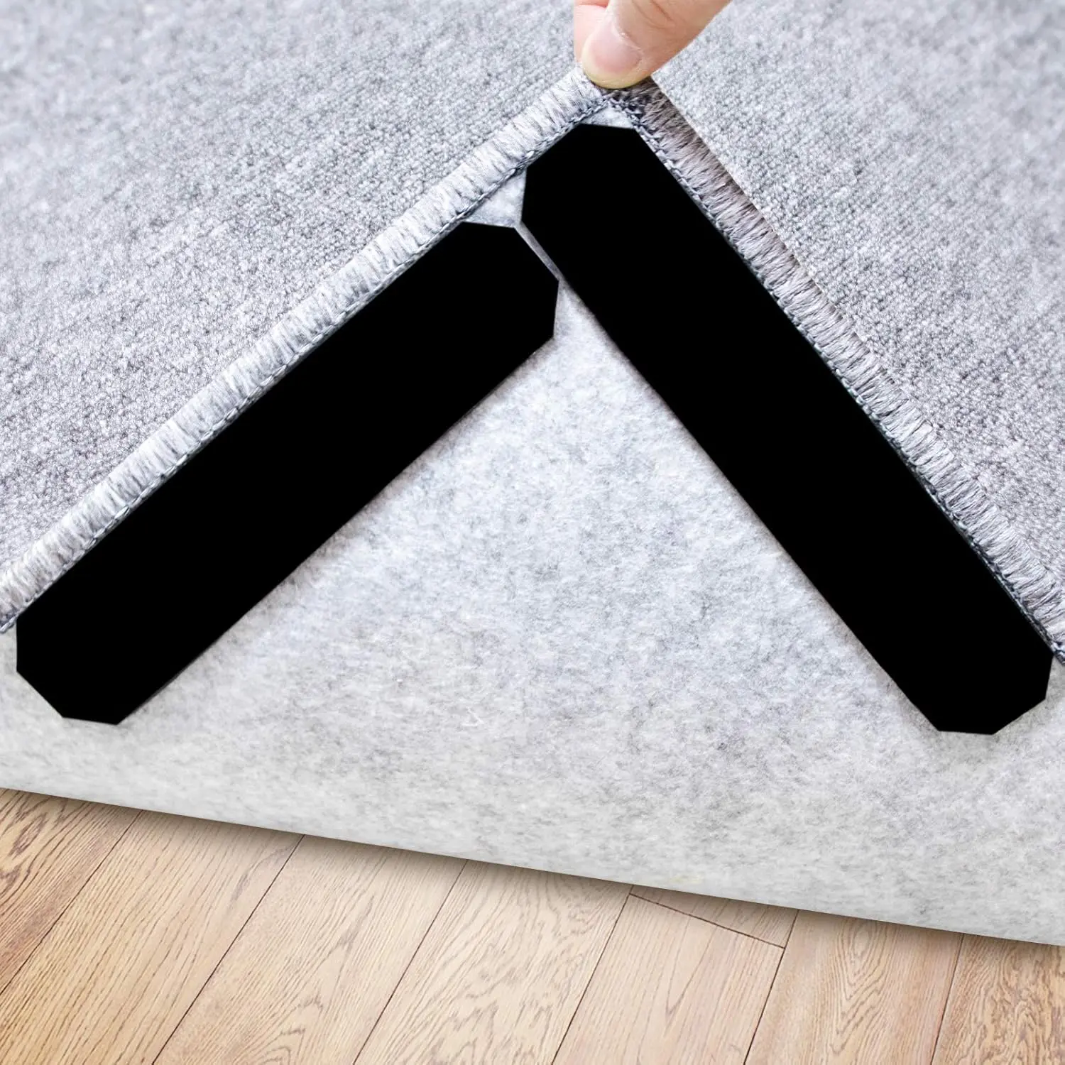 Rug Stopper, 16 count Double Sided Non Slip  Rug Stopper, Washable Rug Tape for Hardwood Floors, Tile Floors, Carpets, Floor Mats, Wall (Black)