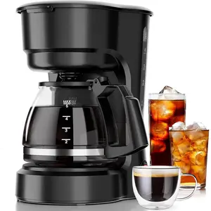 Compact 5-Cup Electronic Coffee Making Machine - Coffee Brewer with Display, Anti-Drip System, Timer, Removable Funnel, Auto Shut-Off, Anti-Dry Protection, Dishwasher-Safe Parts for Family Home & Office, Black