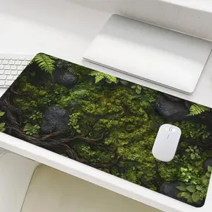 Moss Forest Floor Pattern Mouse Pad, Rectangle Gaming Mouse Pad, Non-Slip Rubber Base Stitched Edge Desk Pad for Home Office Game