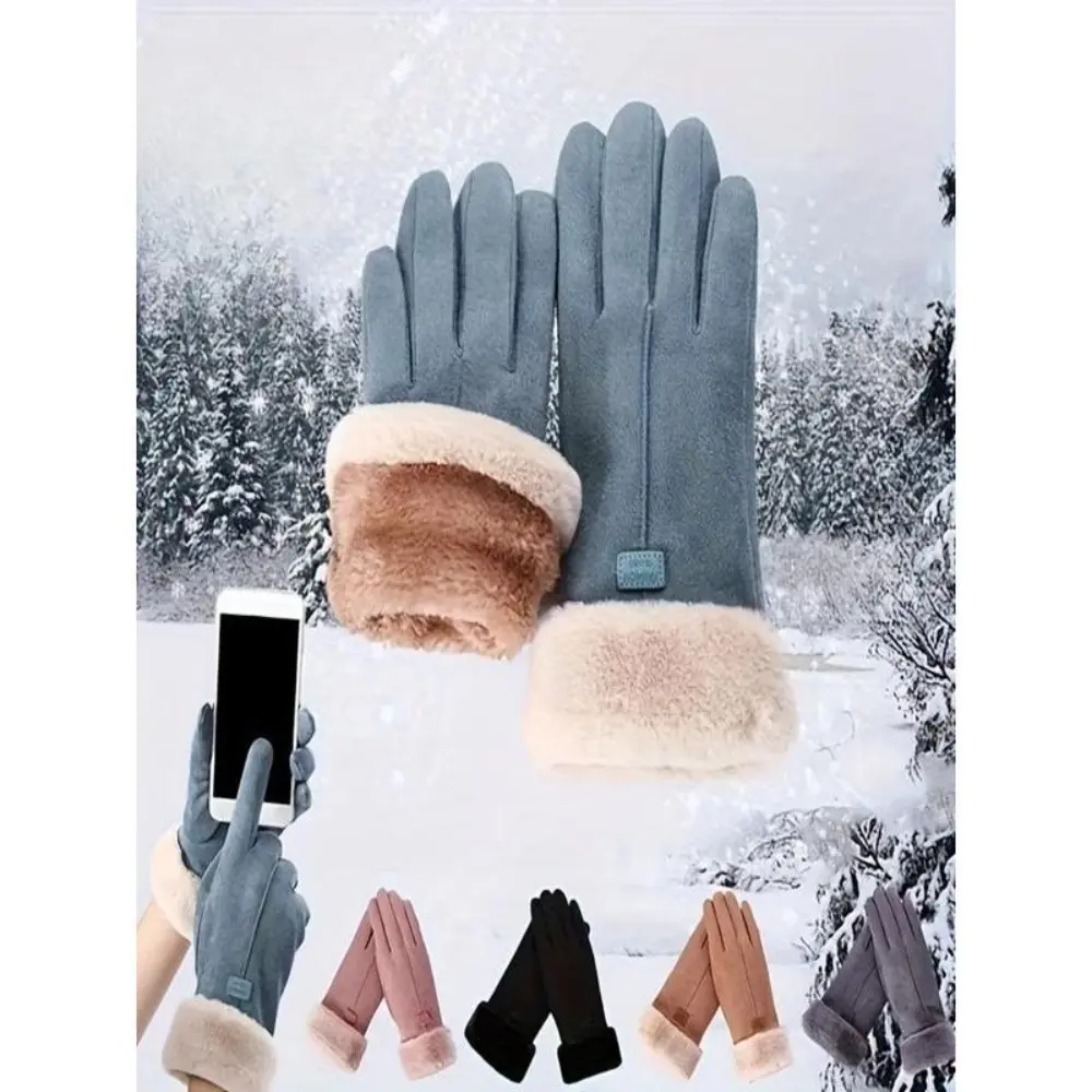 Female Winter Warm Touchscreen Gloves, Thick Fabric Fashion Accessories for Cold Weather, Elegant Casual Cycling & Driving Use