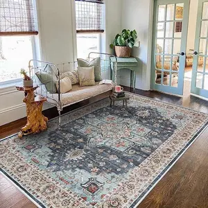 Washable Oriental Area Rug Rugs for Living Room Soft Carpet for Bedroom Waterproof Floral Distressed Indoor Stain Resistant Non-Shedding Floor Carpets