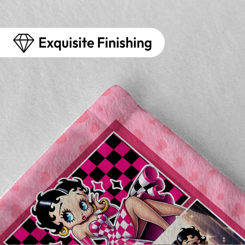 BETTY BOOP Cartoon Flannel Blankets Soft Warm Cozy for Couch Bed Travel Office Versatile All Season Gift Women's Comfort Accessory Blanket Gift Made in USA