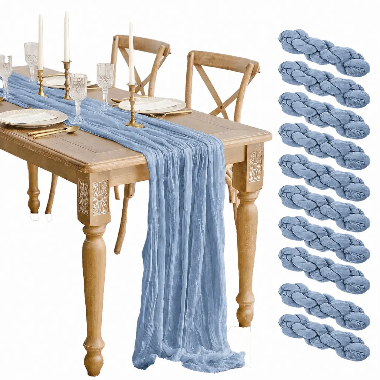 6/10 Packs Dusty Blue Table Runners，17*108 inches 9 FT Gauze Cheese Cloth Table Runner Rustic Sheer Runner for Wedding Birthday Party Baby Shower Table Decor