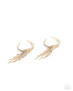 Jaw-Dropping Jubilee - Gold White Rhinestone Fringe Hoop Earrings - Paparazzi