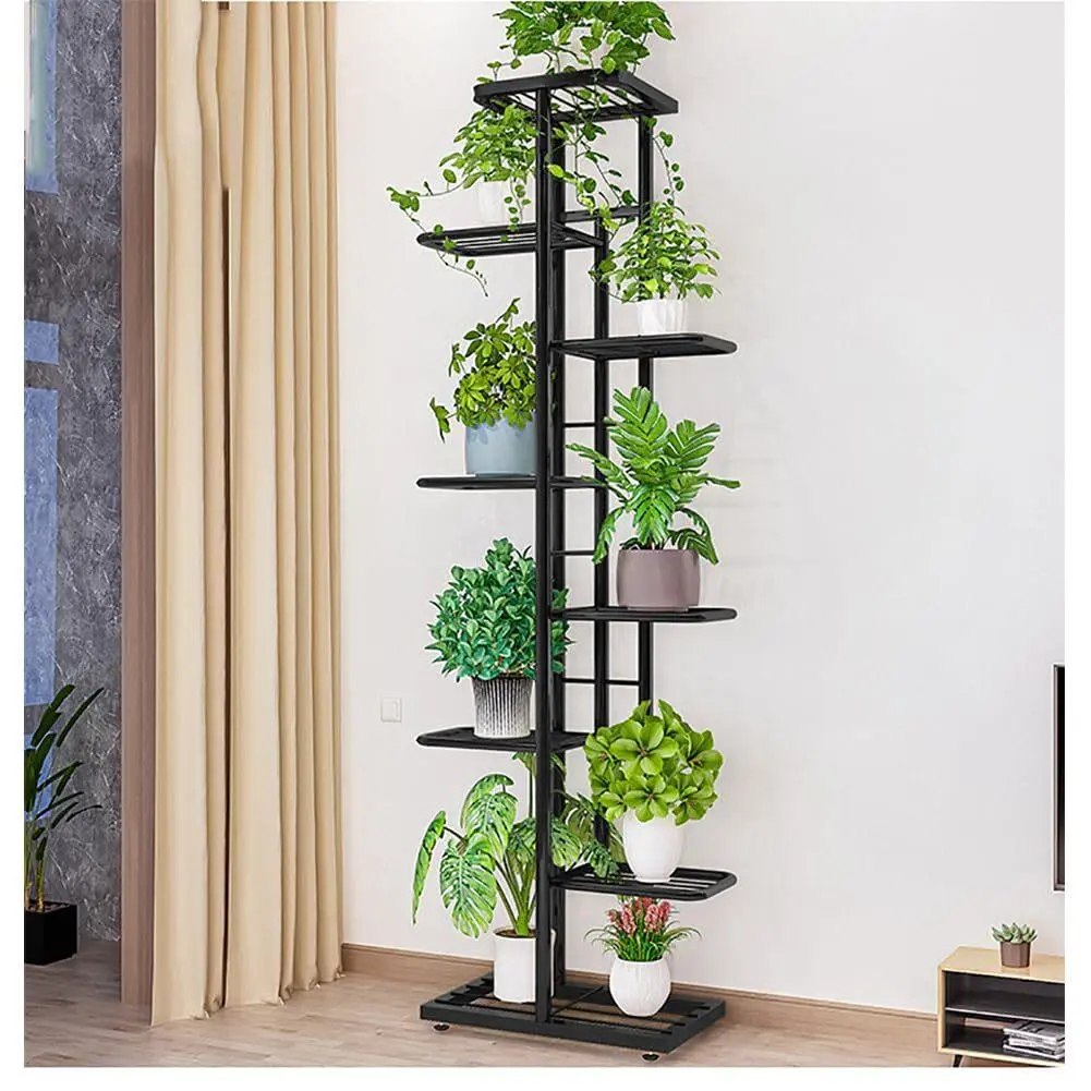 GARVEE 8 Tier Flower Stand 141cm High Plant Stand Metal Indoor Outdoor, Multi-Tier Flower Shelf Plant Staircase Corner Shelf Standing for Living Room Garden Balcony Decoration, Dark Grey