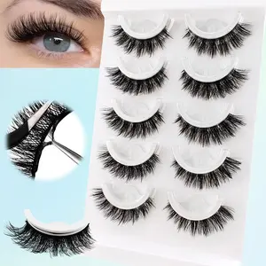 5 Pairs D Curl Cat Eye False Eyelashes No Glue Needed Reusable with Replacement Adhesive Strips Suitable for Beginners Beginner Friendly Lashes Makeup