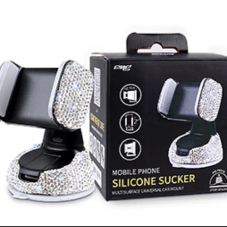 Dashboard Phone Holder Bling Phone Mount for Car,Car phone holder Mount with One More Air Vent Base,Phone Holder Car Accessories,Universal Car Phone Holder Mount for Windshield and Air Vent,Silver