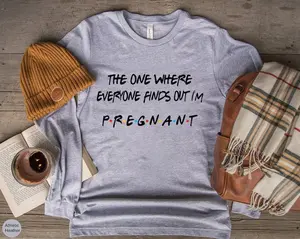Comfort Colors Pregnancy Reveal Shirt, The One Where Everyone Finds Out I'm Pregnant Graphic Tees, Pregnancy Announcement Outfit, Mothers Day Shirt
