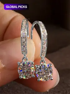 S925 Sterling Silver Synthetic Zirconia Decorated Hoop Earrings, Fashionable Earrings for Women, Trendy Versatile & Exquisite Jewelry for Birthday Gift, Dangle Hoop Earrings, Artificial Zirconia Earrings