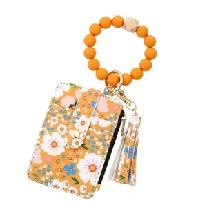 Cute Boho Flower Wallet Keychain with Beads & Tassel – Multifunctional card holder,  Chic Bag & Key Pendant, Perfect Gift for Women & Girls (Yellow)