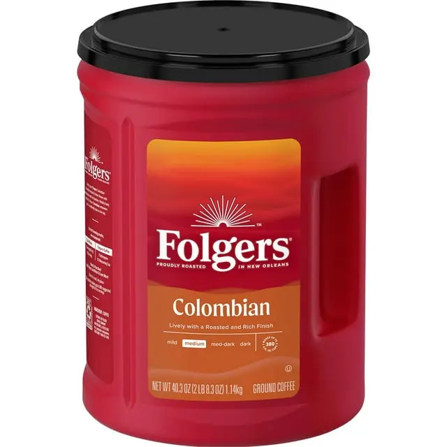 Folgers 100% Medium Roast Ground Colombian Coffee, 40.3 oz. Folgers 100% Medium Roast Ground Colombian Coffee, 40.3 oz.
