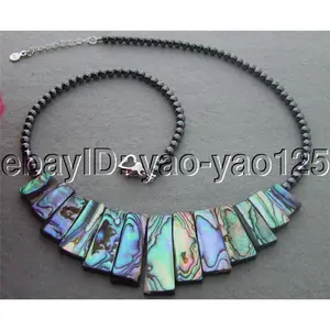 Ntural Paua Abalone Shell Hematite Necklace 18"