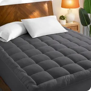 Mattress Topper Queen for Back Pain, Extra Thick Mattress Pad Cover, Plush Pillow Top, Deep Elastic Pocket,Black/white