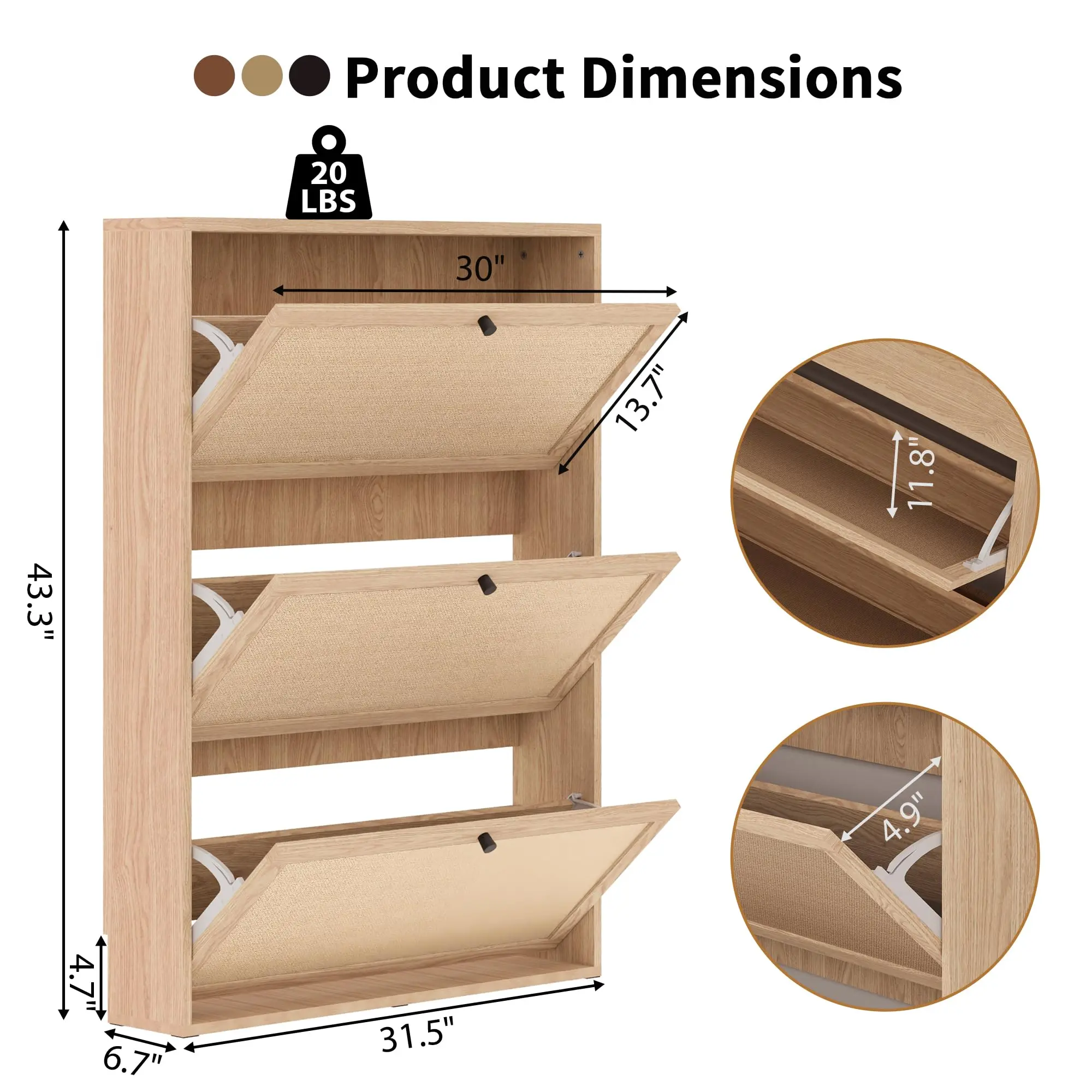 Natural 3 Drawers Single Layer