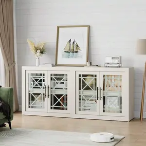 2 Doors/4 Doors Modern Buffet Cabinet With Storage, Sideboard Cabinet W/Adjustable Shelves, Wooden Modular Coffee Bar For Dining Room, Kitchen, Living Room, Entryway