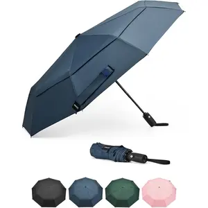 42 Inch Windproof Travel Umbrella, Vented Umbrella for Rain, Folding Umbrella for Men &, Fits Car, Backpack & Commuting