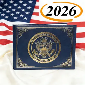 US Citizenship Certificate Holder Navy Blue PU Leather with Gold Foil Embossing Secure Padded Cover for USA Citizenship Gifts 2026-2018 - Card Organizer