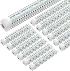 8FT LED Shop Light Fixture - 72W 7200LM, 6000K Cool White, Dual Row V Shape, T8 Integrated Tube Strip Cooler Lights, Clear Cover, Linkable, High Output Bulbs for Garage, Workshop, AC100-305V (12Pack) clear cover